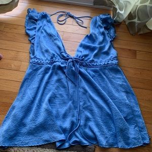 NWOT Lucy in the Sky blue shimmery mini tie dress